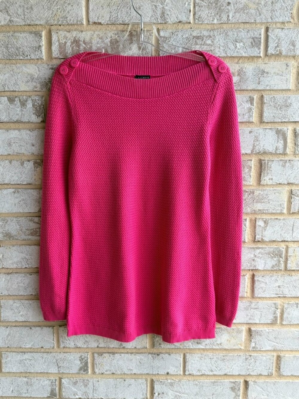 Talbots Long Sleeve Boat Neck Cotton Blend Textured Pink Sweater Size S.